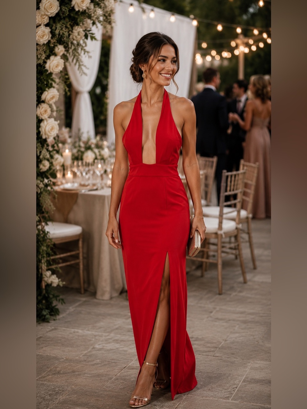 LOVERS + FRIENDS Red Long High Slit Halter Neck Formal Dress Women's Size XS